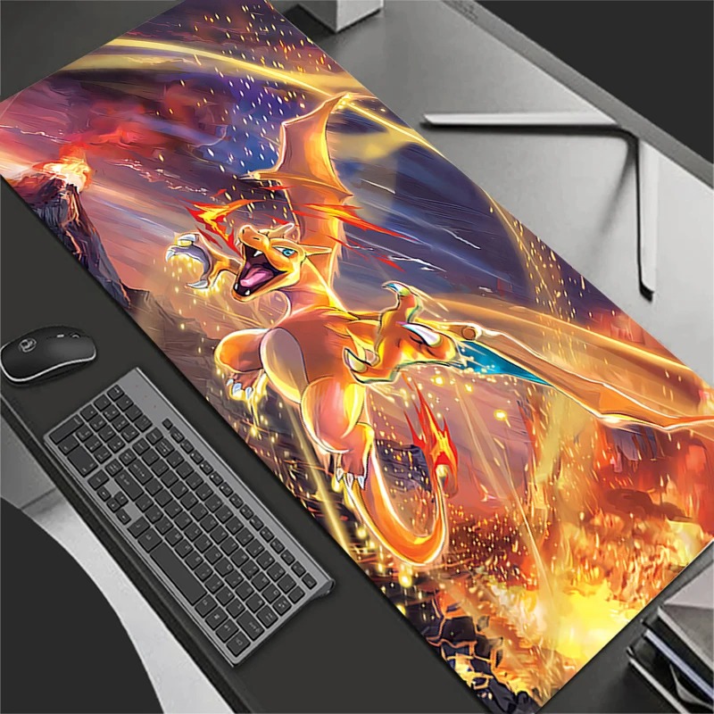 Laptop Accessories Gaming - แผ่นรองเมาส์อะนิเมะอุปกรณ์เสริมสำหรับเล่นเกมขนาดใหญ่พรมเกมเมอร์พีซีคอมพิวเตอร์สำนักงานแล็ปท็อปคีย์บอร์ดแผ่นรองโต๊ะพี-โปเกมอน ชาริซาร์ด แผ่นรองเมาส์