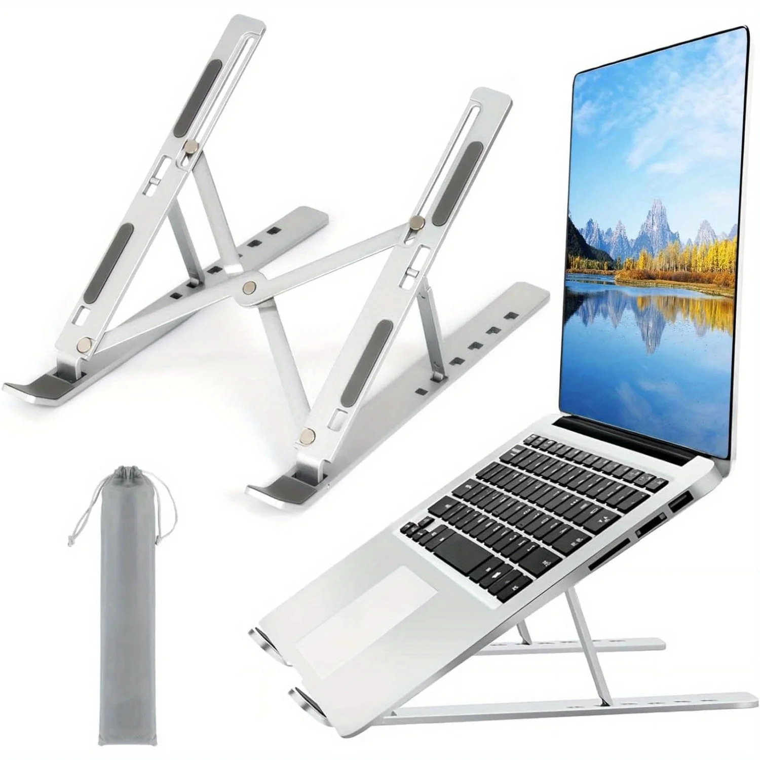 Laptop Ergonomic Accessories - ขาตั้งแล็ปท็อปอะลูมิเนียมแบบปรับได้ - ความสูง 6 ระดับ การออกแบบพับได้